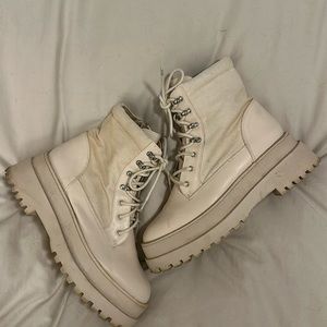 Chunky laced combat boots in cream